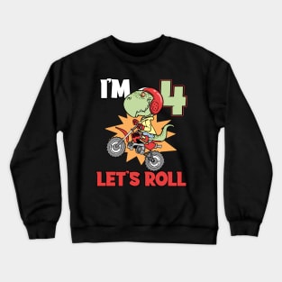 Fourth 4th Birthday T-Rex Dinosaur Motocross Crewneck Sweatshirt